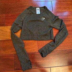 Olive Green Long Sleeve Seamless Gymshark Croptop